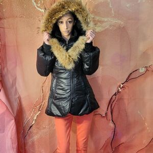 RUDSAK Black Down Filled Fur Trim Hoodie